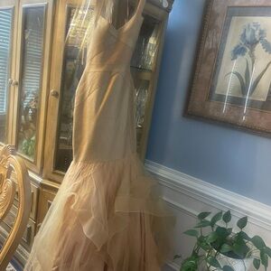 Gold Spaghetti Strap High Low Gown for Weddings